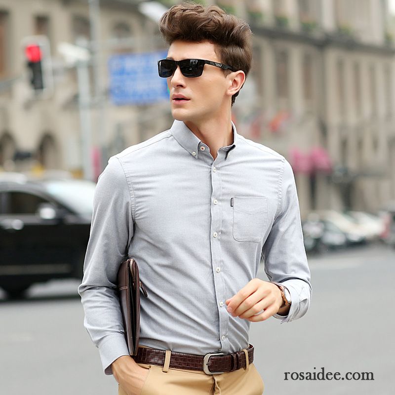 Hemd Slim Fit Herren Jugend Hemd Herren Neu Herbst Hemden Lange Ärmel Trend Quadratischer Kragen Rein Schlank Günstig