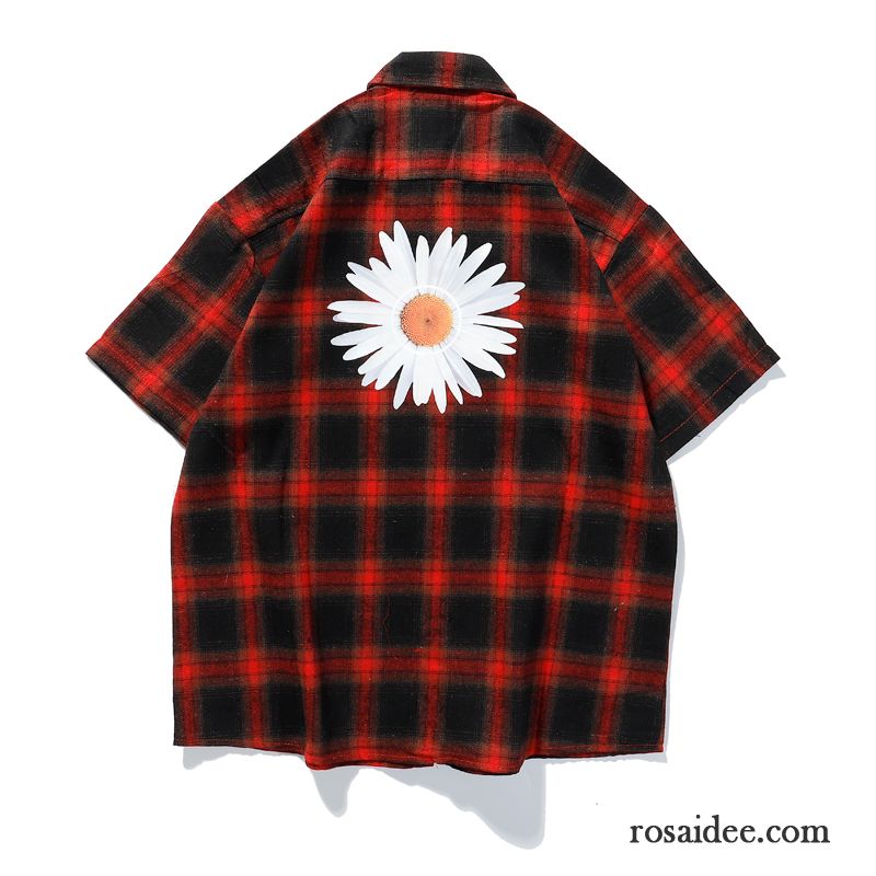 Hemden Herren Blume Trend Retro Lose Kleine Daisy Sommer Rot