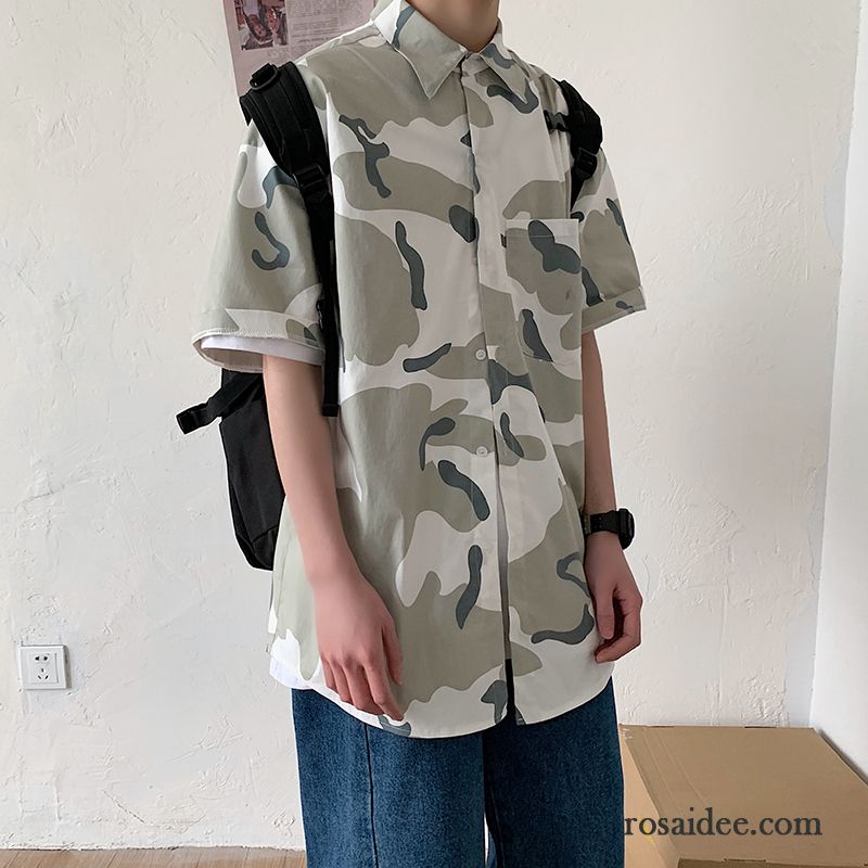 Hemden Herren Lose Trend Freizeit Sommer Überzieher Allgleiches Army Grün Camouflage