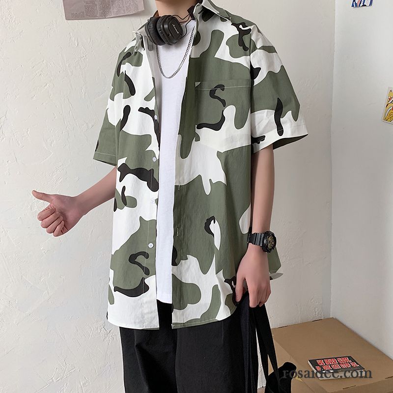 Hemden Herren Lose Trend Freizeit Sommer Überzieher Allgleiches Army Grün Camouflage