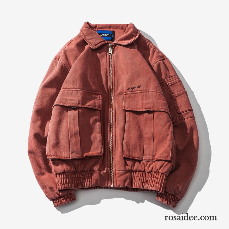 Herren Anorak Mit Kapuze Jacke Trend Herren Lose Stickerei Waschen Retro Überzieher Feder Werkzeugbau Rote Herbst Günstig