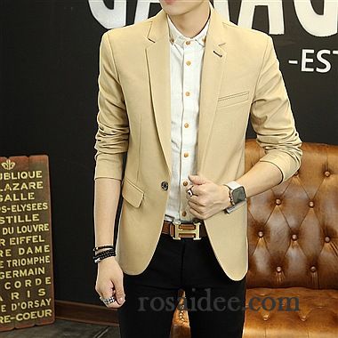 Herren Blazer Beige Dünn Überzieher Herren Anzüg Kostüm Schlank Trend Freizeit Herbst Neu Feder Billig