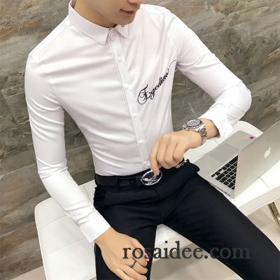 Herren Hemden Weiß Lang Herren Trend Weiß Hemden Freizeit Schlank Stickerei Herbst Lange Ärmel Kaufen