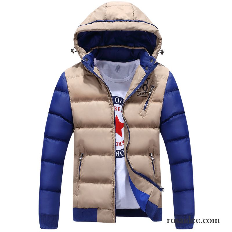 Herren Jacke Beige Winter Daunenjacke Stehkragen Überzieher Baumwollgepolsterte Herren Verdickung Schlank Baumwolle Günstig