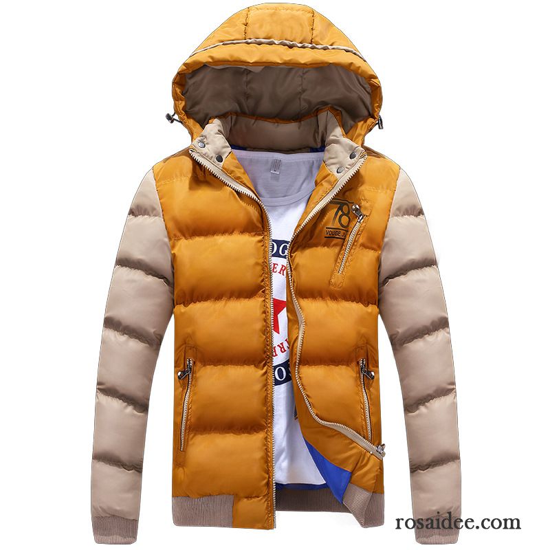 Herren Jacke Beige Winter Daunenjacke Stehkragen Überzieher Baumwollgepolsterte Herren Verdickung Schlank Baumwolle Günstig