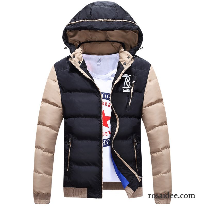 Herren Jacke Beige Winter Daunenjacke Stehkragen Überzieher Baumwollgepolsterte Herren Verdickung Schlank Baumwolle Günstig