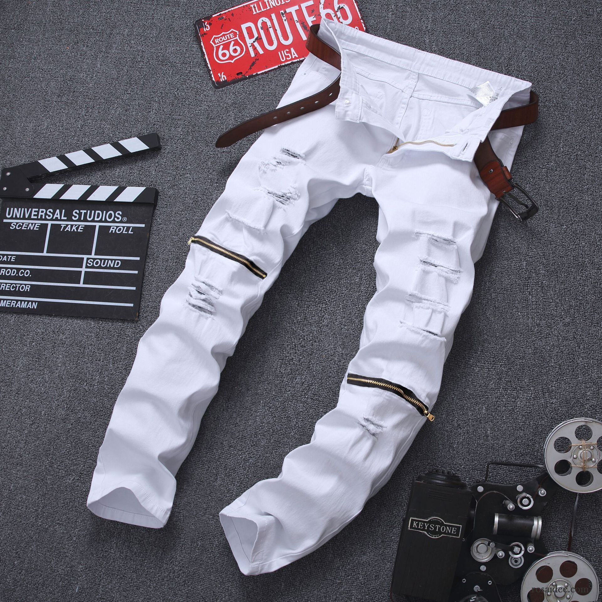 Herren Jeans Slim Elastisch Reißverschluss Baumwolle Freizeit Lange Weiß Rote Herren Viele Jeans Günstig
