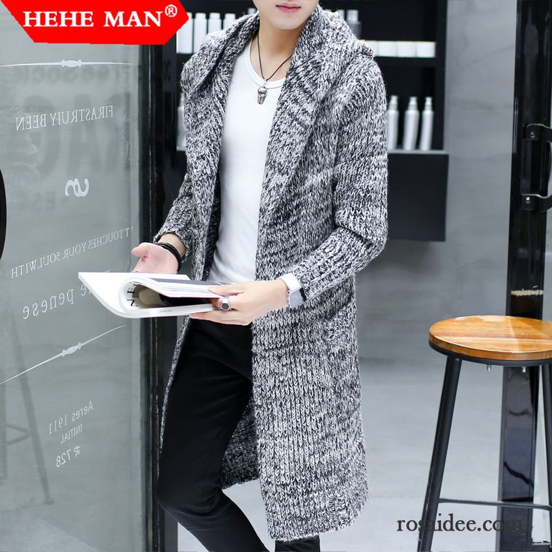 Herren Kurzmäntel Winter Strickjacke Trend Strickwaren Überzieher Langer Abschnitt Herren Mantel Rote Herbst Pullover Lange Ärmel Schlank Billig