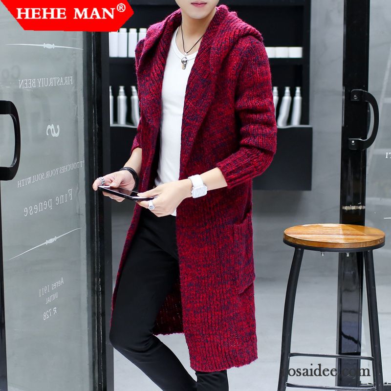 Herren Kurzmäntel Winter Strickjacke Trend Strickwaren Überzieher Langer Abschnitt Herren Mantel Rote Herbst Pullover Lange Ärmel Schlank Billig