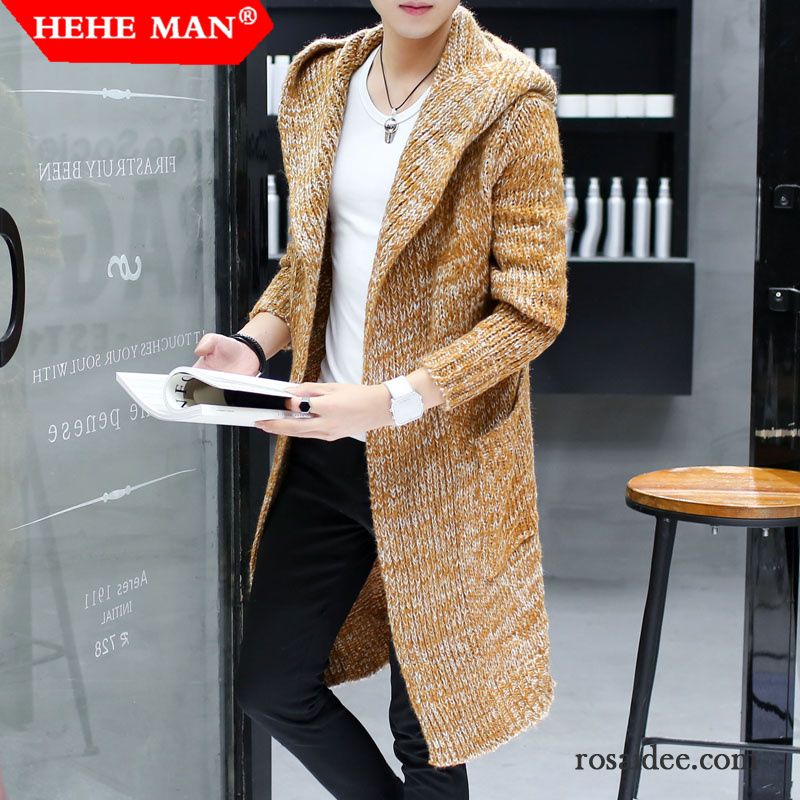 Herren Kurzmäntel Winter Strickjacke Trend Strickwaren Überzieher Langer Abschnitt Herren Mantel Rote Herbst Pullover Lange Ärmel Schlank Billig