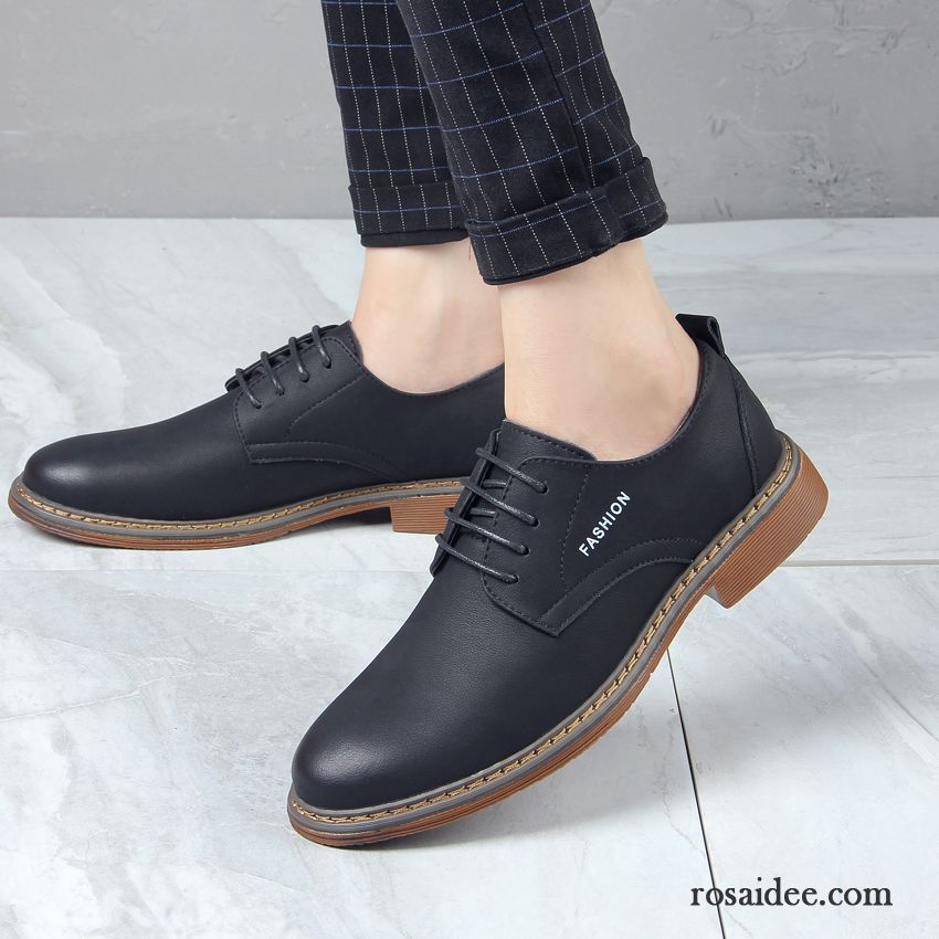 Herren Schuhe Schwarz Casual Erhöht Trend Herbst Schuhe Schwarz Herren Lederschue England Geschäft Verkaufen