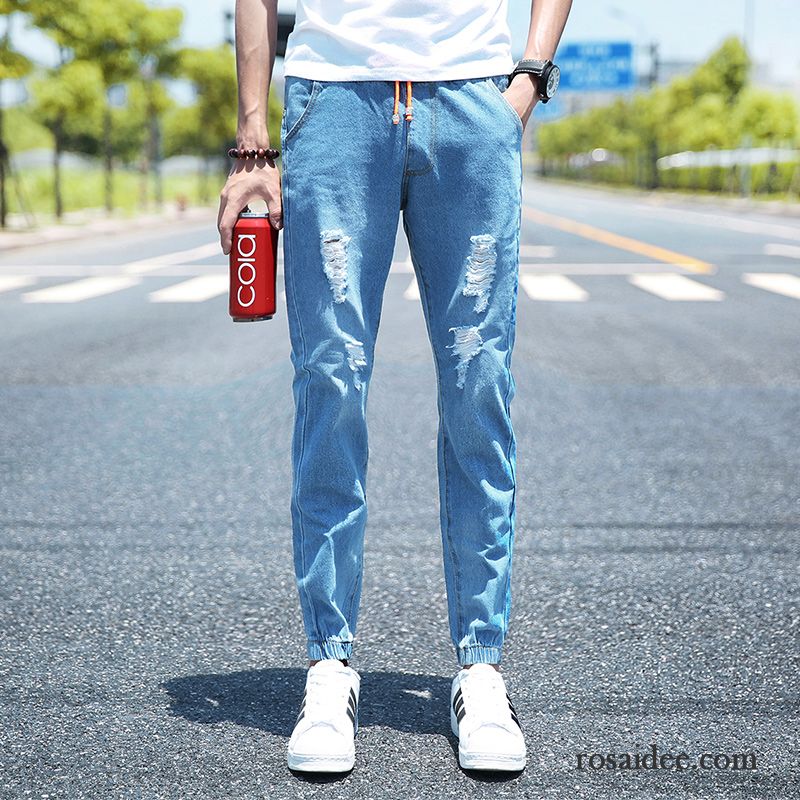 Herren Slim Fit Jeans Herren Löcher Hose Trend Herbst Groß Blau Jeans Lose Günstig