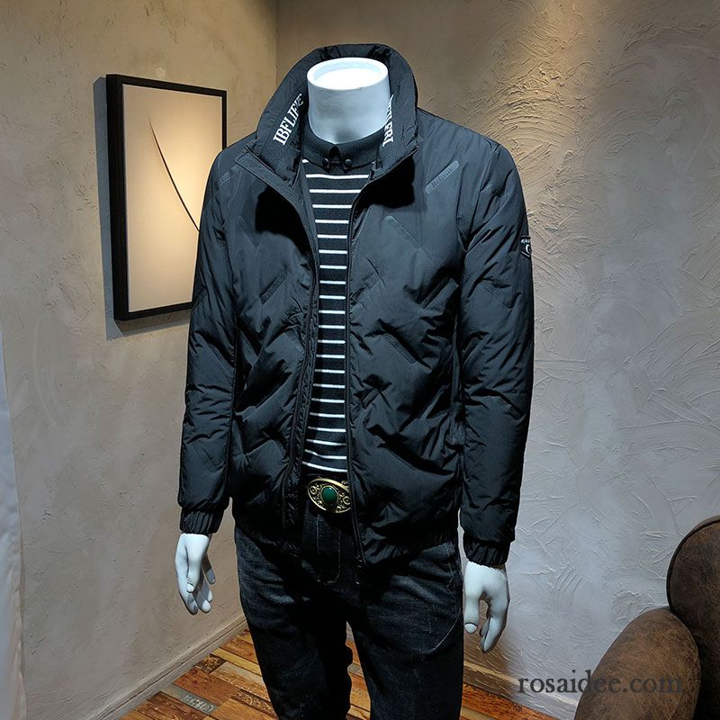 Herren Winterjacke Echtfell Überzieher Herren Winter Stehkragen Schlank Schwarz Kleider Trend Daunenjacke Licht Kurzer Absatz