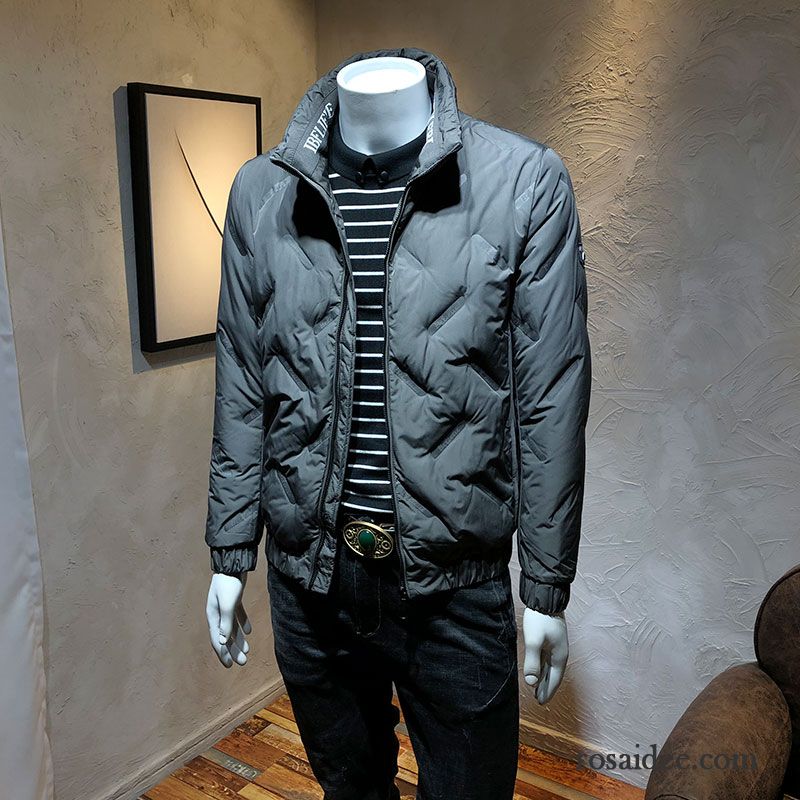 Herren Winterjacke Echtfell Überzieher Herren Winter Stehkragen Schlank Schwarz Kleider Trend Daunenjacke Licht Kurzer Absatz