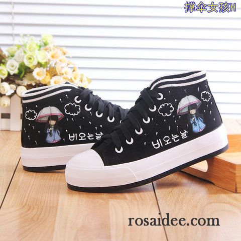 Hohe Mode Schuhe Damen Herbst Dicke Sohle Tuch Schuhe Flache Schüler Plateauschuhe Damen Skaterschuhe Feder Langschaft Casual Günstig