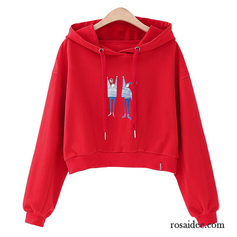 Hoodie Damen Dünn Kurzer Absatz Herbst Neu Lose Mit Kapuze Rot