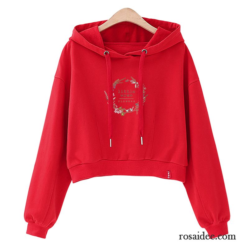 Hoodie Damen Dünn Kurzer Absatz Herbst Neu Lose Mit Kapuze Rot