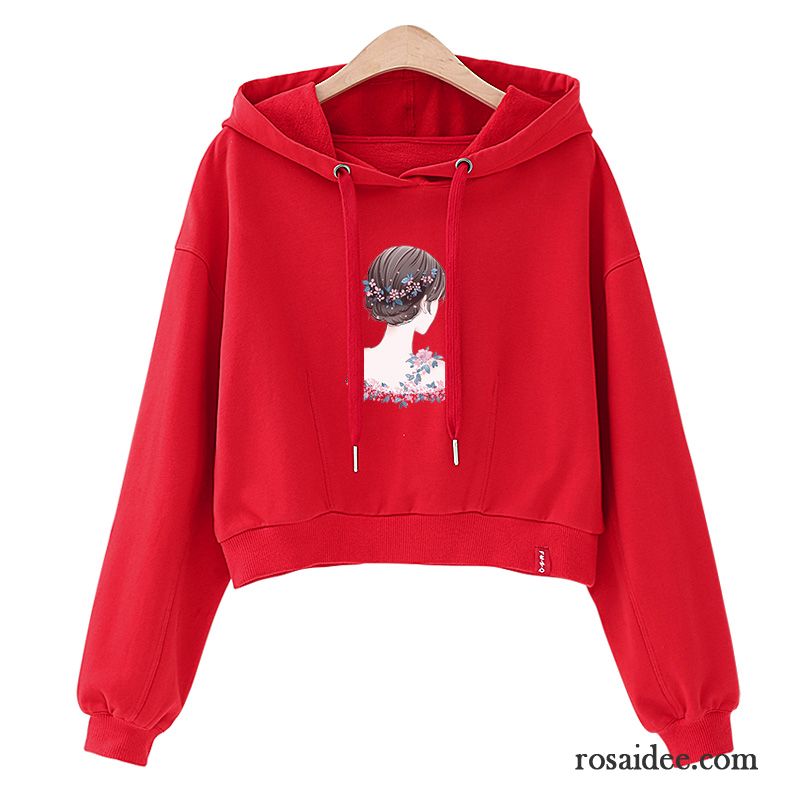 Hoodie Damen Dünn Kurzer Absatz Herbst Neu Lose Mit Kapuze Rot