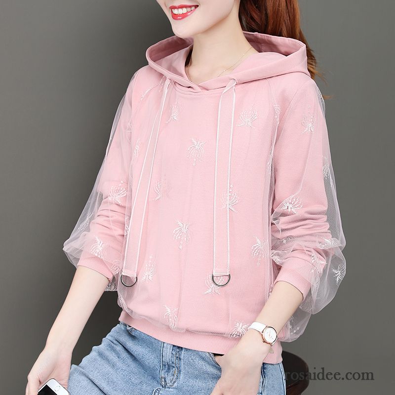 Hoodie Damen Dünn Mode Lose Ultra Überzieher Herbst Rosa