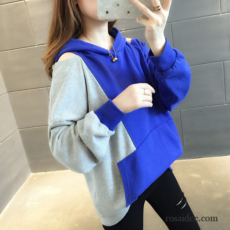 Hoodie Damen Herbst Trend Feder Neu Lose Dünn Blau