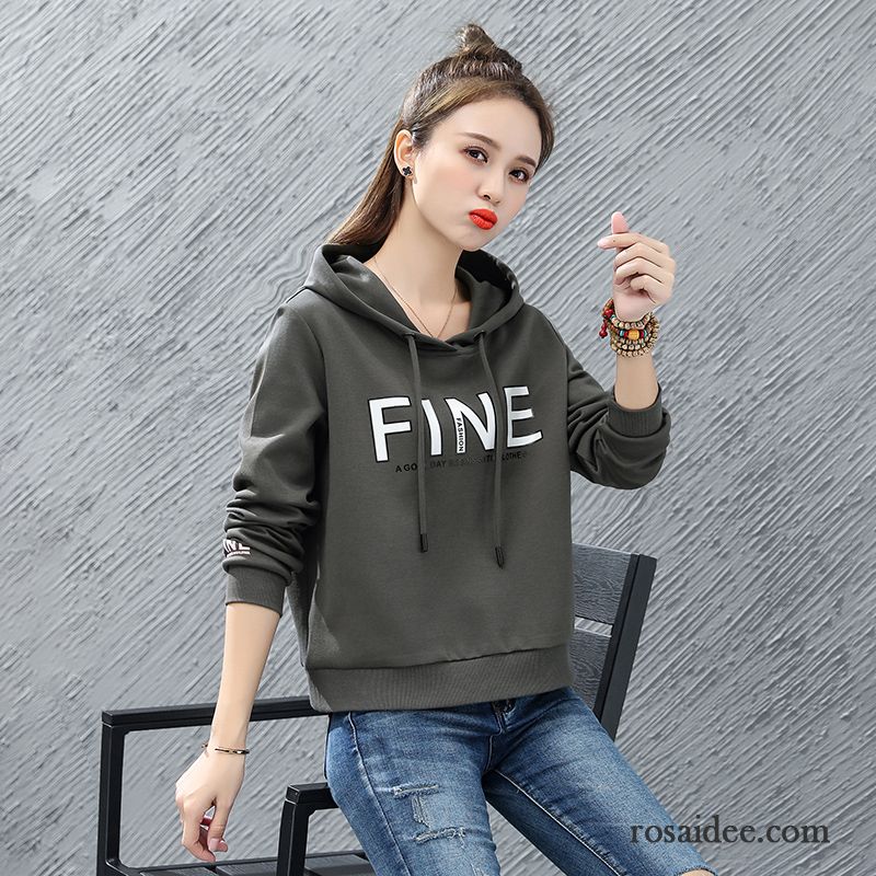 Hoodie Damen Lose Trend Drucken Feder Mantel Kurzer Absatz Blau