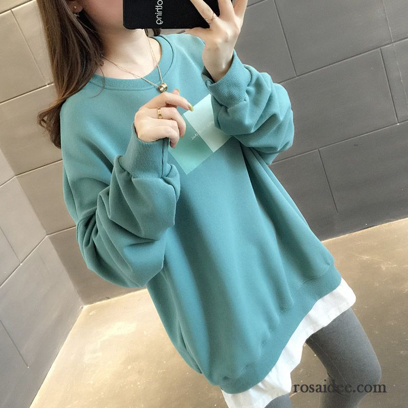 Hoodie Damen Mantel Neu Rundausschnitt Trend Lose Mode Blau Grau