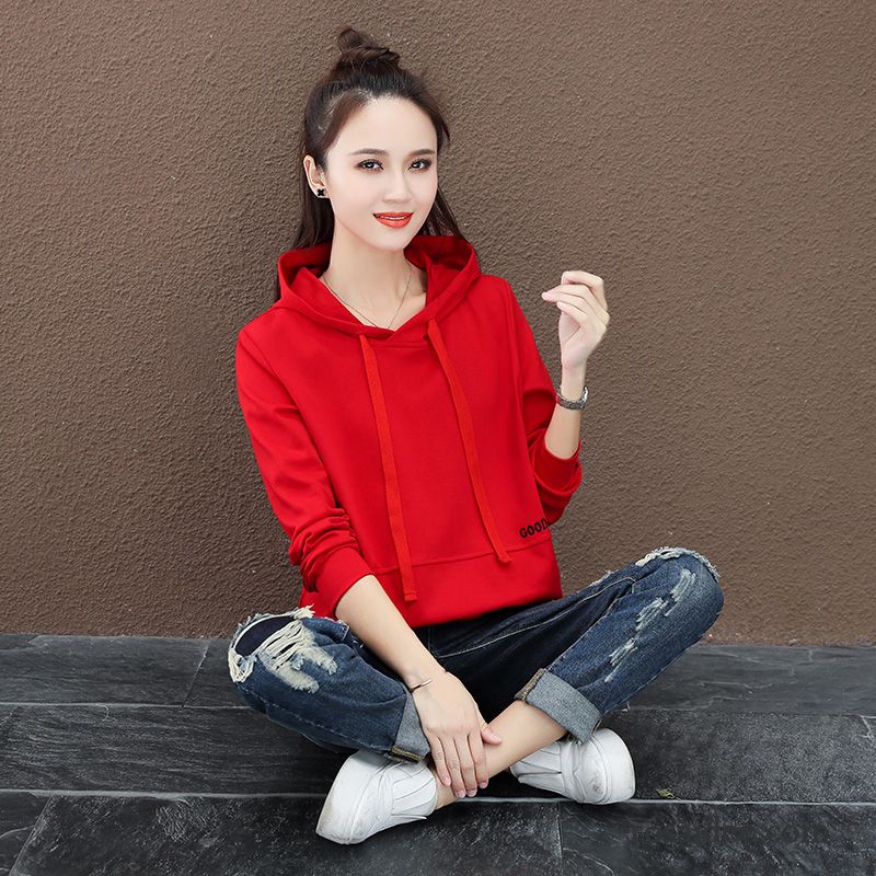 Hoodie Damen Neu Feder Trend Allgleiches Hoodies Mantel Rot