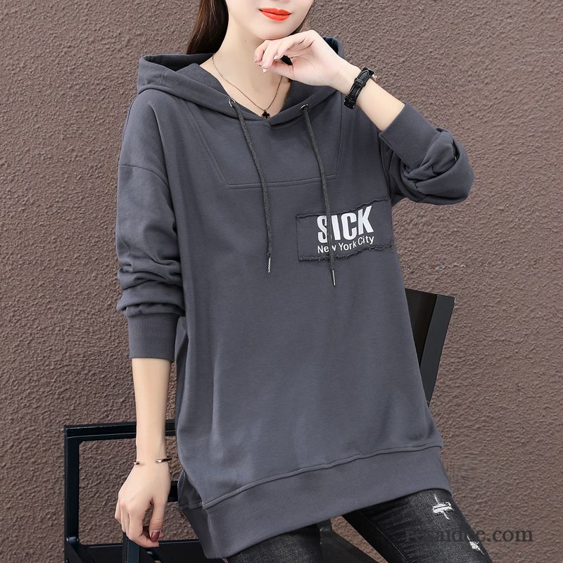 Hoodie Damen Neu Lose Feder Dünn Große Größe Langer Abschnitt Gelb