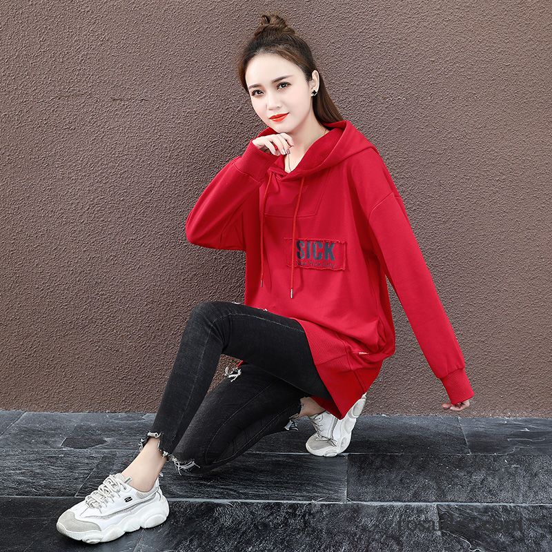 Hoodie Damen Neu Lose Feder Dünn Große Größe Langer Abschnitt Gelb