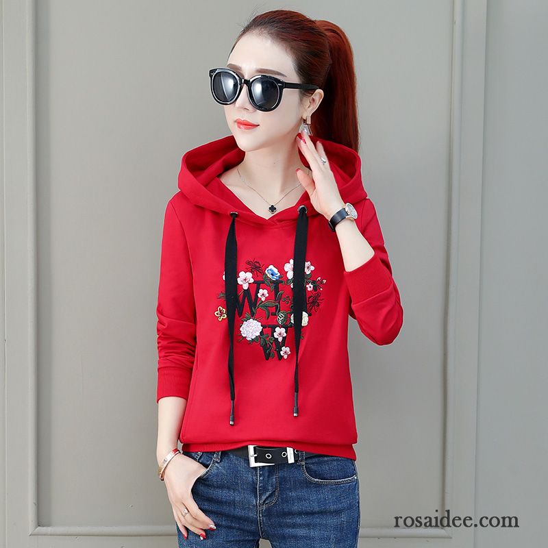 Hoodie Damen Trend Feder Blume Kurzer Absatz Mit Kapuze Mantel Rot