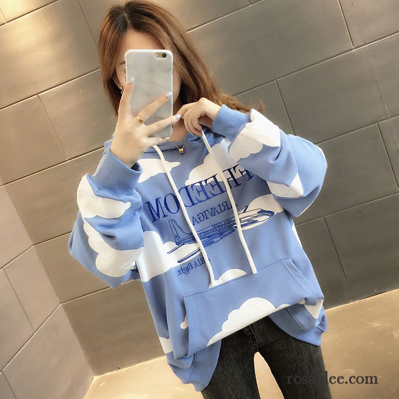 Hoodie Damen Trend Neu Hoodies Lose Feder Herbst Blau