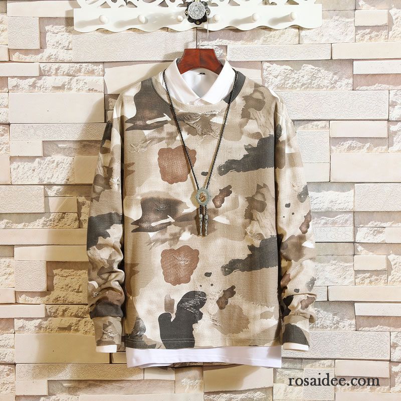 Hoodie Herren Hoodies Lange Ärmel Unteres Hemd Feder Neu Schlank Camouflage Grün