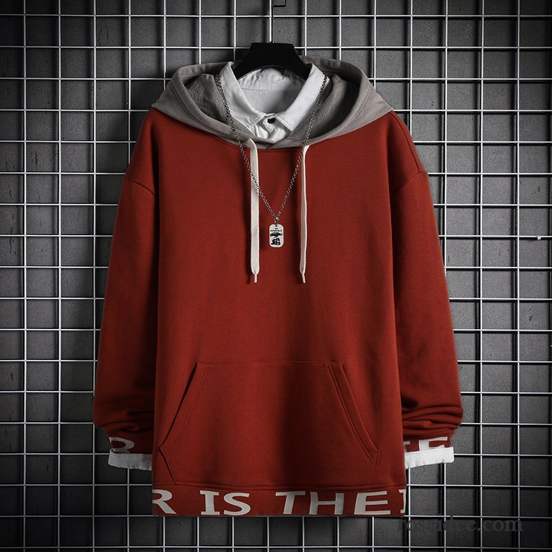 Hoodie Herren Hoodies Warme Große Größe Mit Kapuze Lose Trend Rot