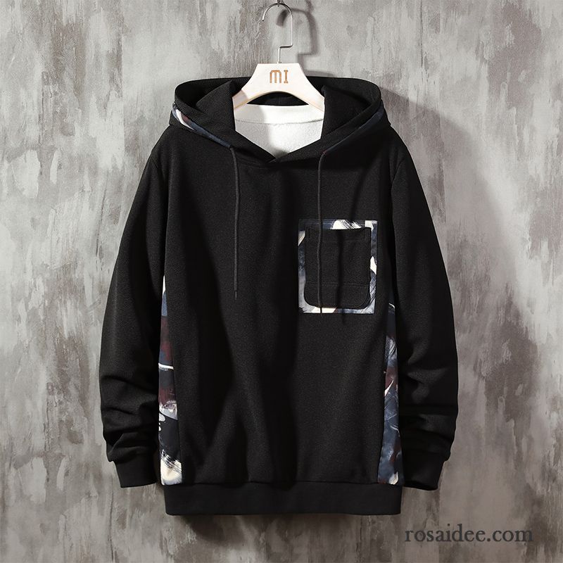 Hoodie Herren Unteres Hemd Herbst Hoodies Überzieher Trend Lange Ärmel Schwarz