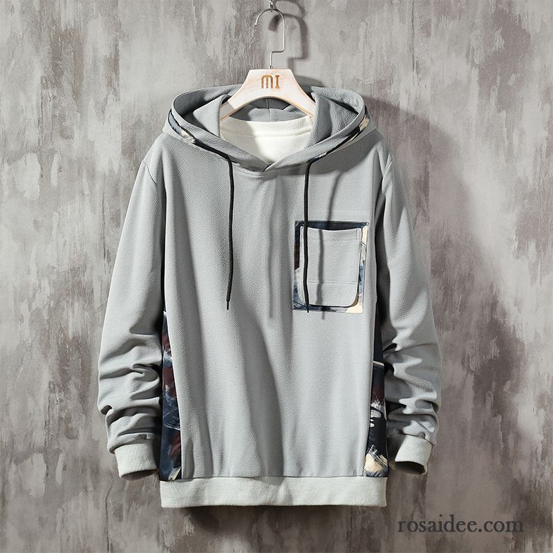 Hoodie Herren Unteres Hemd Herbst Hoodies Überzieher Trend Lange Ärmel Schwarz