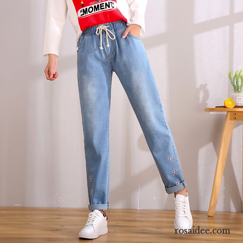 Hosen Damen Feder Mädchen Groß Lose Schüler Jeans Hellblau