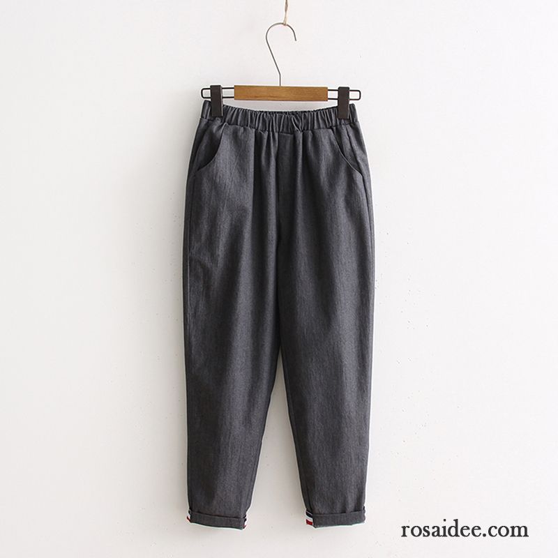 Hosen Damen Lose Baumwolle Harlan Feder Freizeit Adretten Stil Weiß