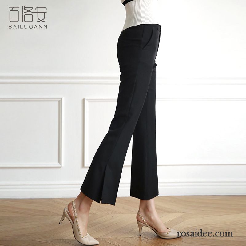 Hosen Damen Mode Ausgestellte Jeans Allgleiches Freizeit Schlank Temperament Schwarz Beige