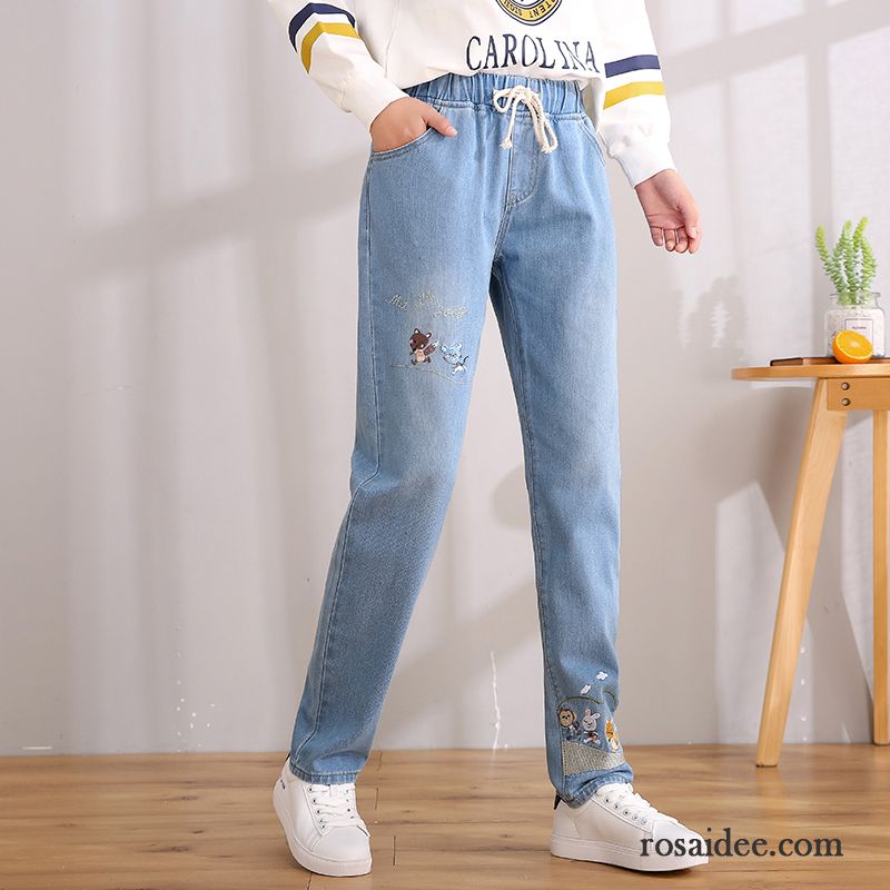 Hosen Damen Schüler Groß Jeans Elastisch Feder Mädchen Hellblau