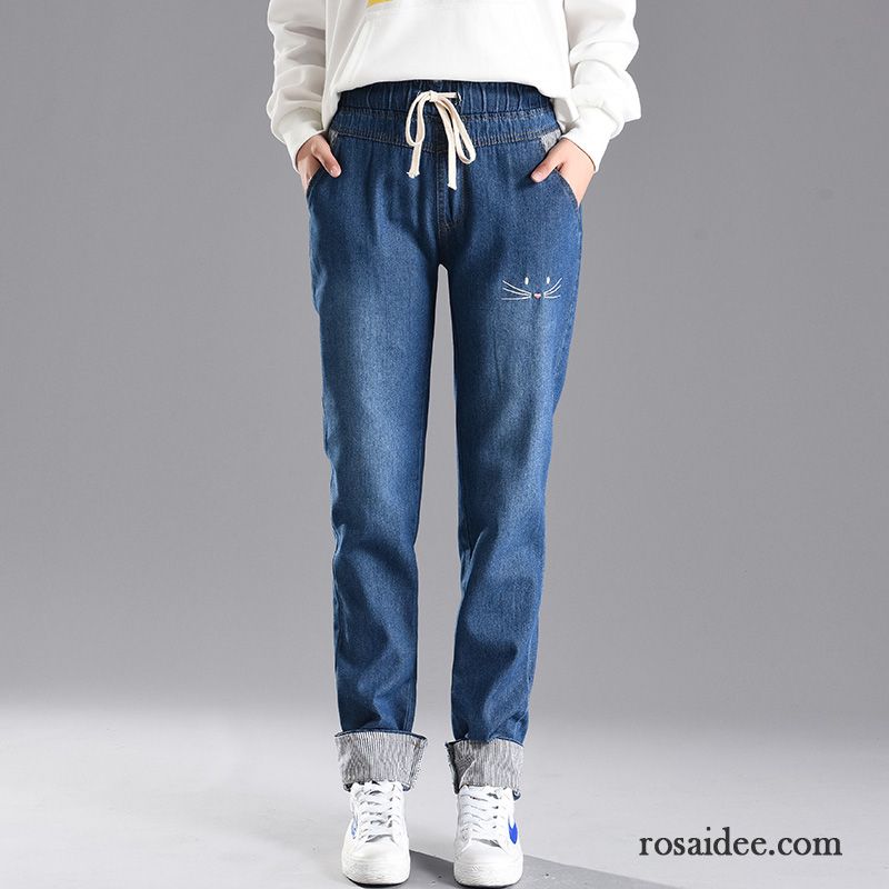 Hosen Damen Schüler Mädchen Lose Harlan Feder Elastisch Hellblau