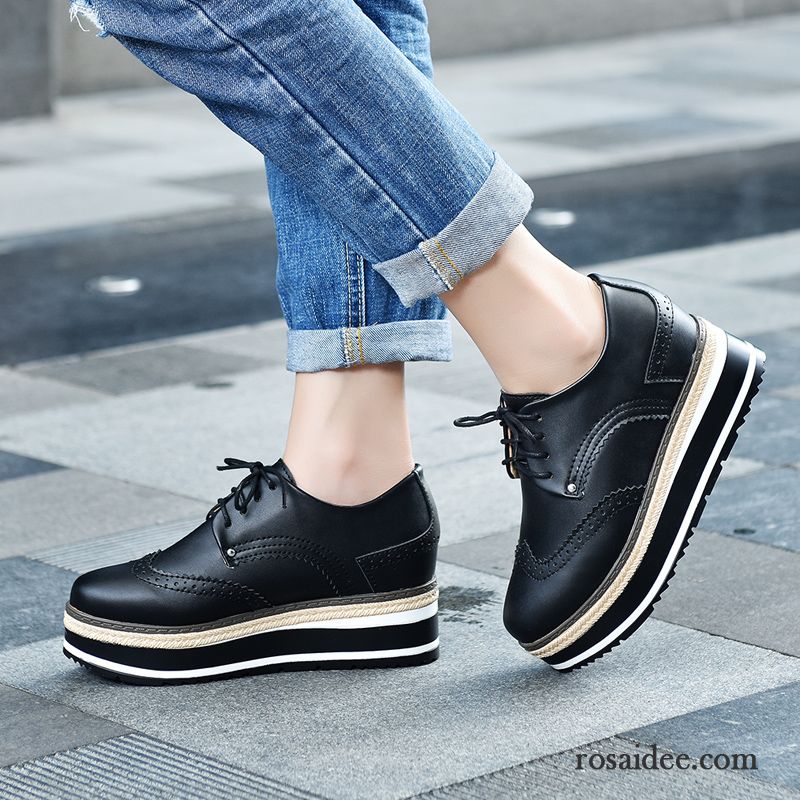 Italienische Schuhe Marken Dicke Sohle Erhöht Feder Damen Schuhe Schnürschuhe Retro Lederschuhe England Echtleder Trend Günstig