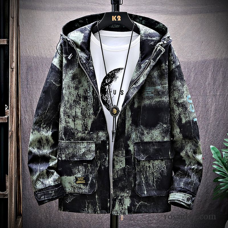 Jacken Herren Lose Herbst Trend Werkzeugbau Überzieher Neu Camouflage Purpur Lila