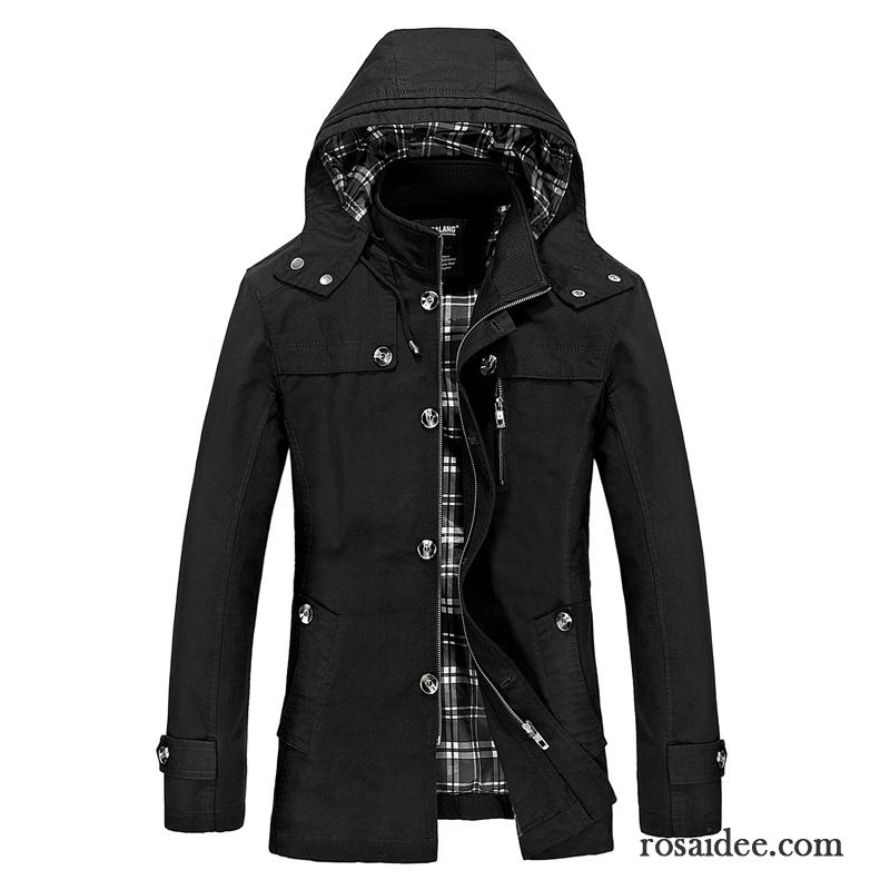 Jacken Herren Übergangsjacke Mäntel Kapuze Neu Schlank Überzieher Winter Herren Herbst Langer Abschnitt