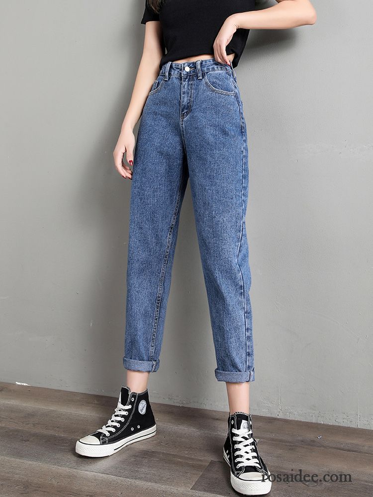 Jeans Damen Gerade Lose Allgleiches Harlan Dünn Neu Blau