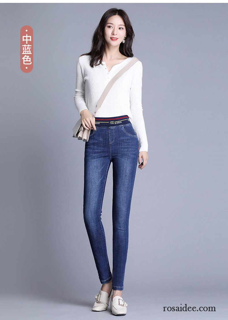 Jeans Damen Herbst Hose Elastisch Schlank Dünn Bleistift Hose Dunkelblau