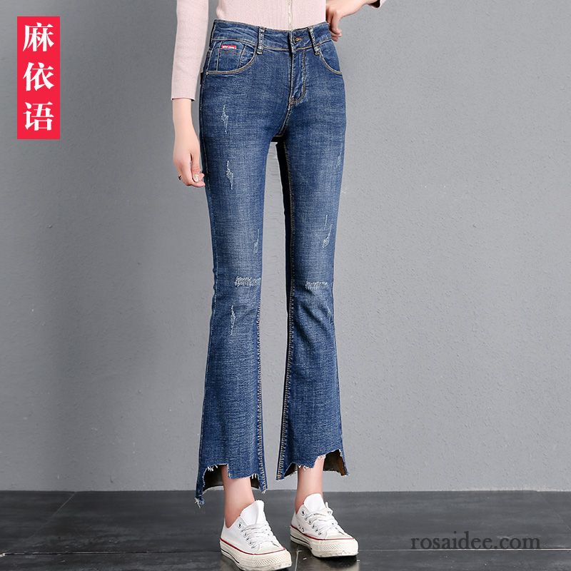 Jeans Damen Herbst Neu Gerade Leicht Schlank Hohe Taille Blau