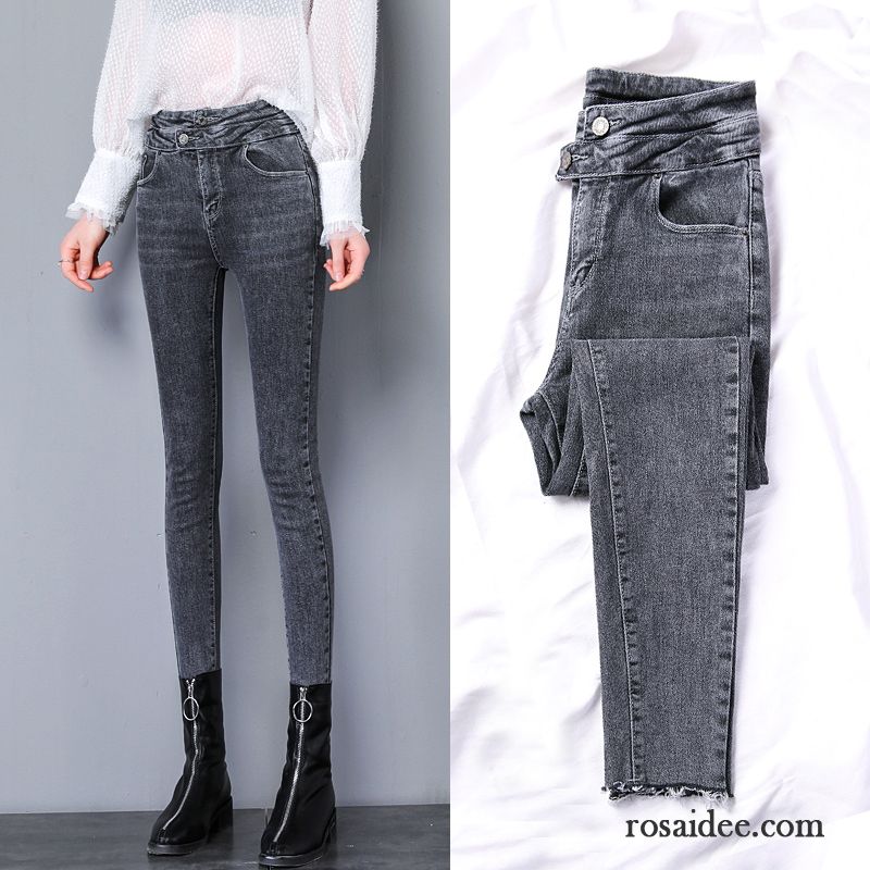 Jeans Damen Hohe Taille Bleistift Hose Schüler Fest Neu Schmales Bein Blau