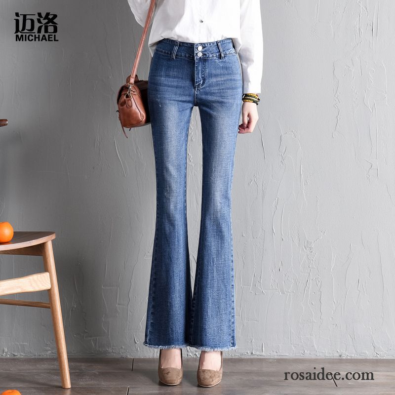 Jeans Damen Hohe Taille Hose Dünn Ausgestellte Jeans Neu Trend Hellblau