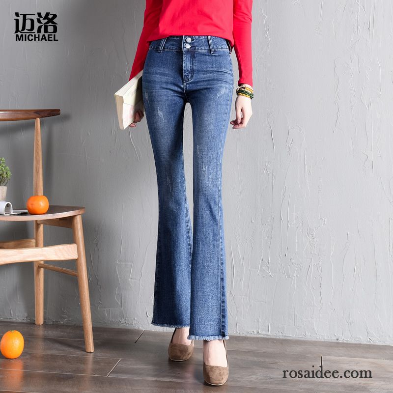 Jeans Damen Hohe Taille Hose Dünn Ausgestellte Jeans Neu Trend Hellblau