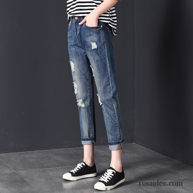 Jeans Damen Lose Hose Hohe Taille Trend Feder Neunte Hose Hellblau